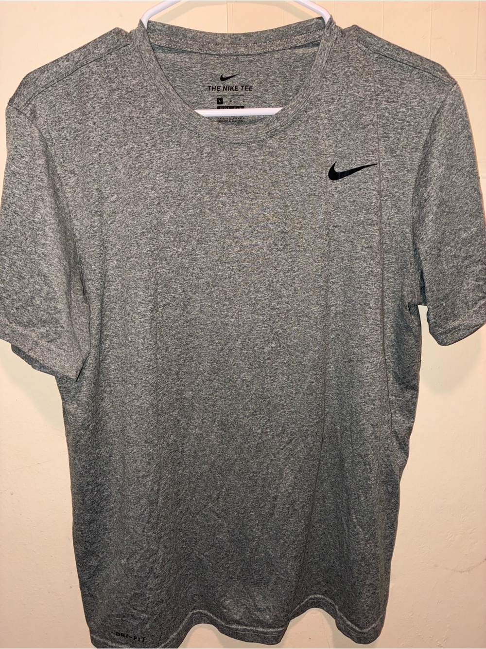 Nike Men's Heather Gray Short Sleeve Dri-FIT Tee with Black Swoosh
